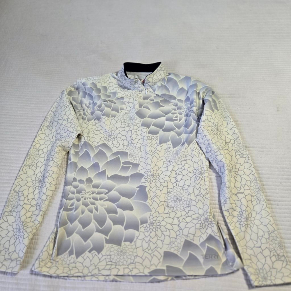 Women's Terry Cycling White Gray Floral Long Sleeve Top Size XS